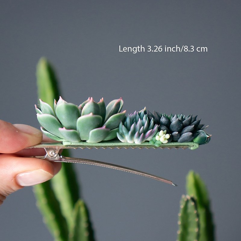 Crocodile hair clip with green succulents Fly Bunny Studio 04
