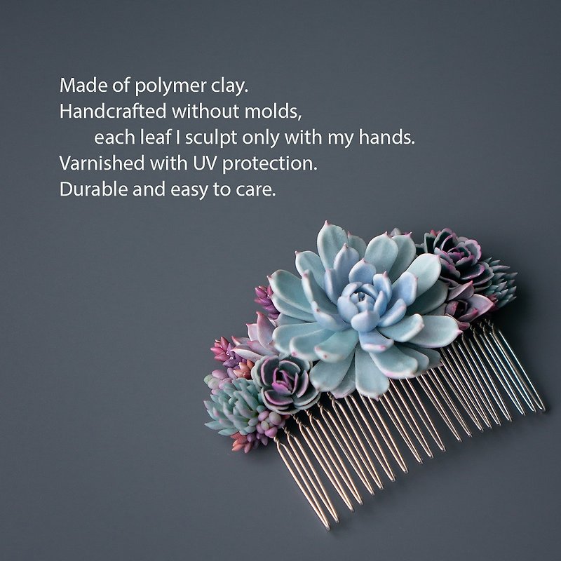Wedding hair comb with Echeveria cuspidata gemulla Fly Bunny Studio 02
