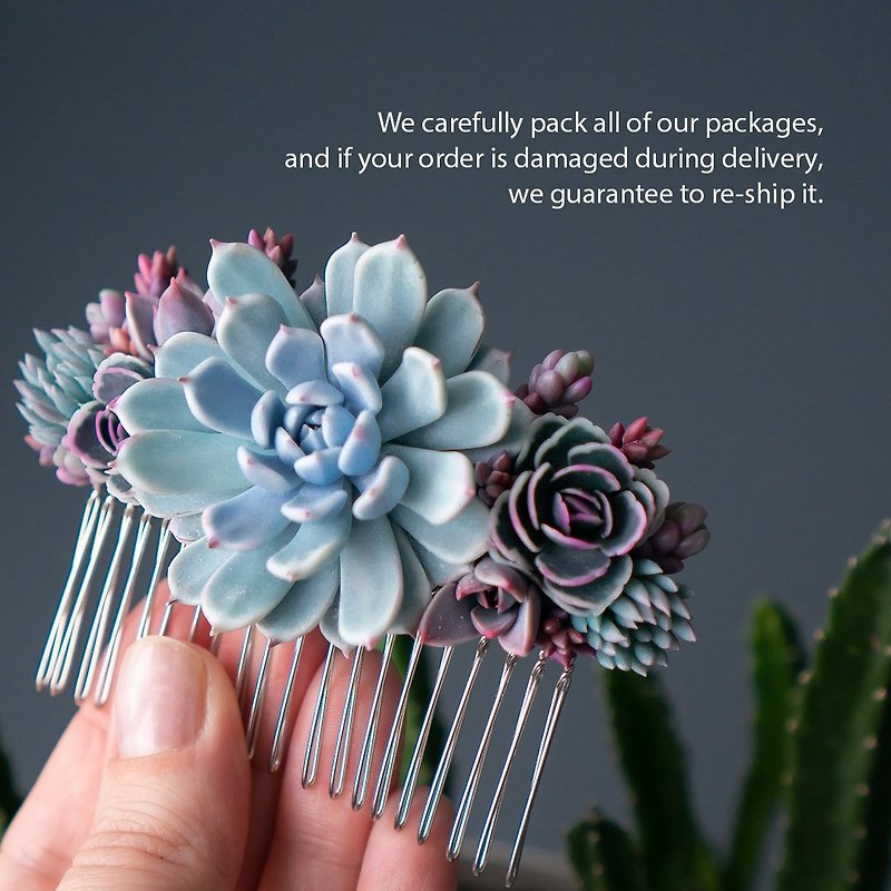 Wedding hair comb with Echeveria cuspidata gemulla Fly Bunny Studio 07