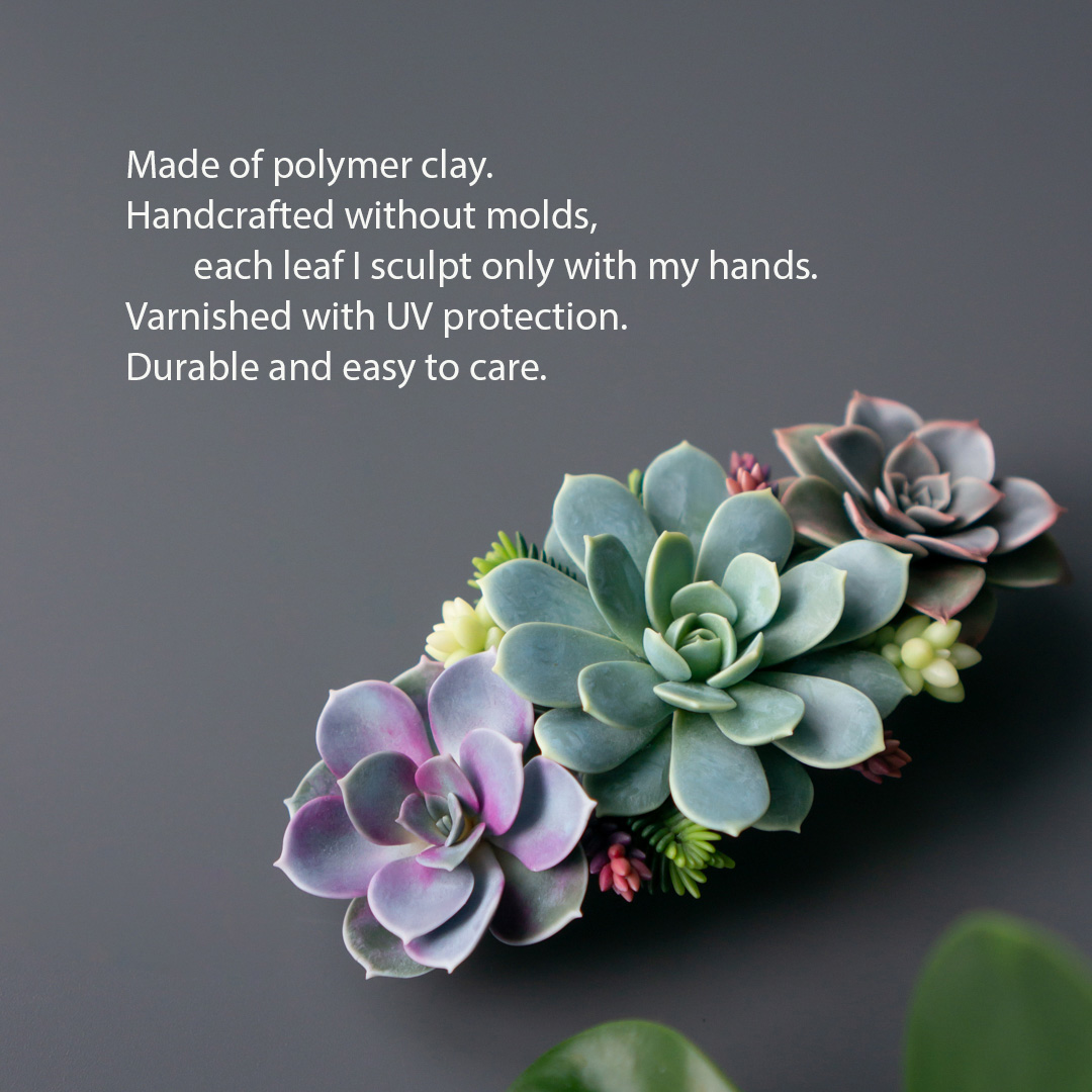 2_hair_barrette_with_polymer_clay_succulents_flybunnystudio