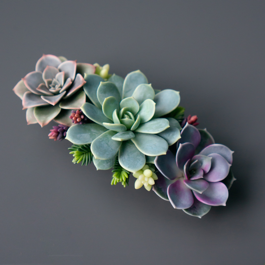 7_hair_barrette_with_polymer_clay_succulents_flybunnystudio
