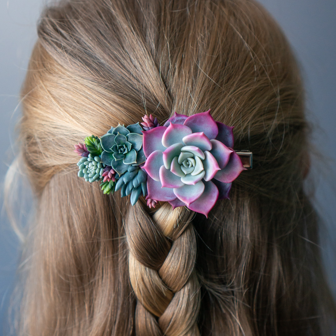 4_succulent_hair_clip_with_polymer_clay_echeveria_fairy_queen