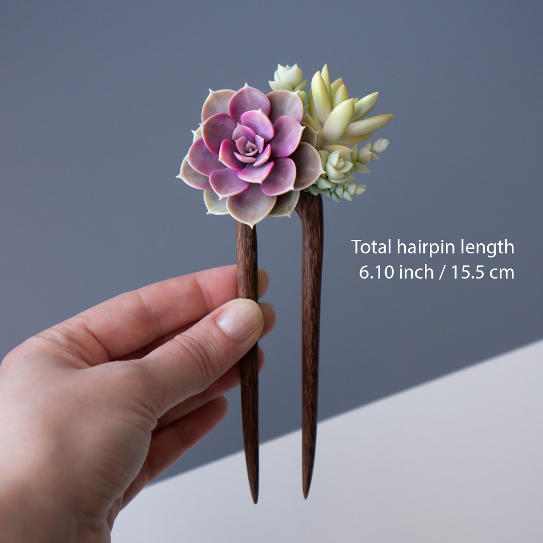 4_wooden_hairpin_with_polymer_clay_echeveria_perle_von_nurnberg_and_sedum_nussbaumerianum